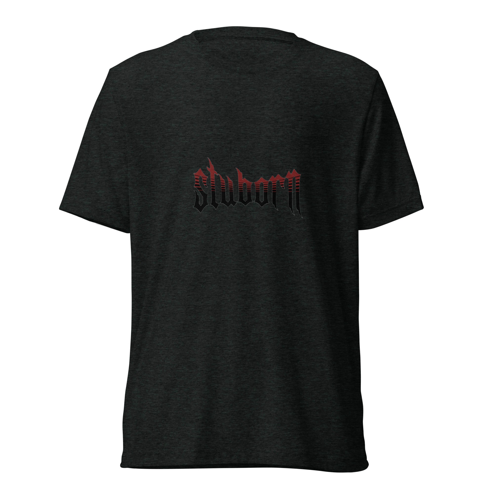NETRO Stuborn gothic graphic streetwear t-shirt with red strobe effect on heather white cotton
