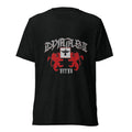NETRO Dynast heraldic graphic t-shirt with crimson lions and silver gothic lettering