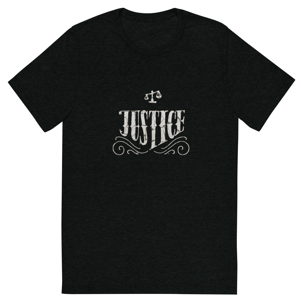 NETRO Justice Heritage graphic t-shirt with vintage scales of justice design on black cotton