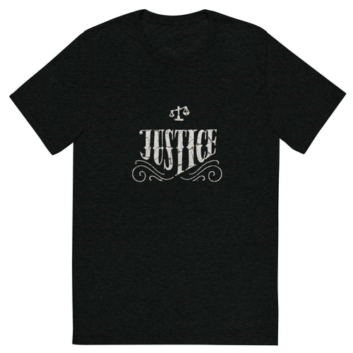 NETRO Justice Heritage graphic t-shirt with vintage scales of justice design on black cotton