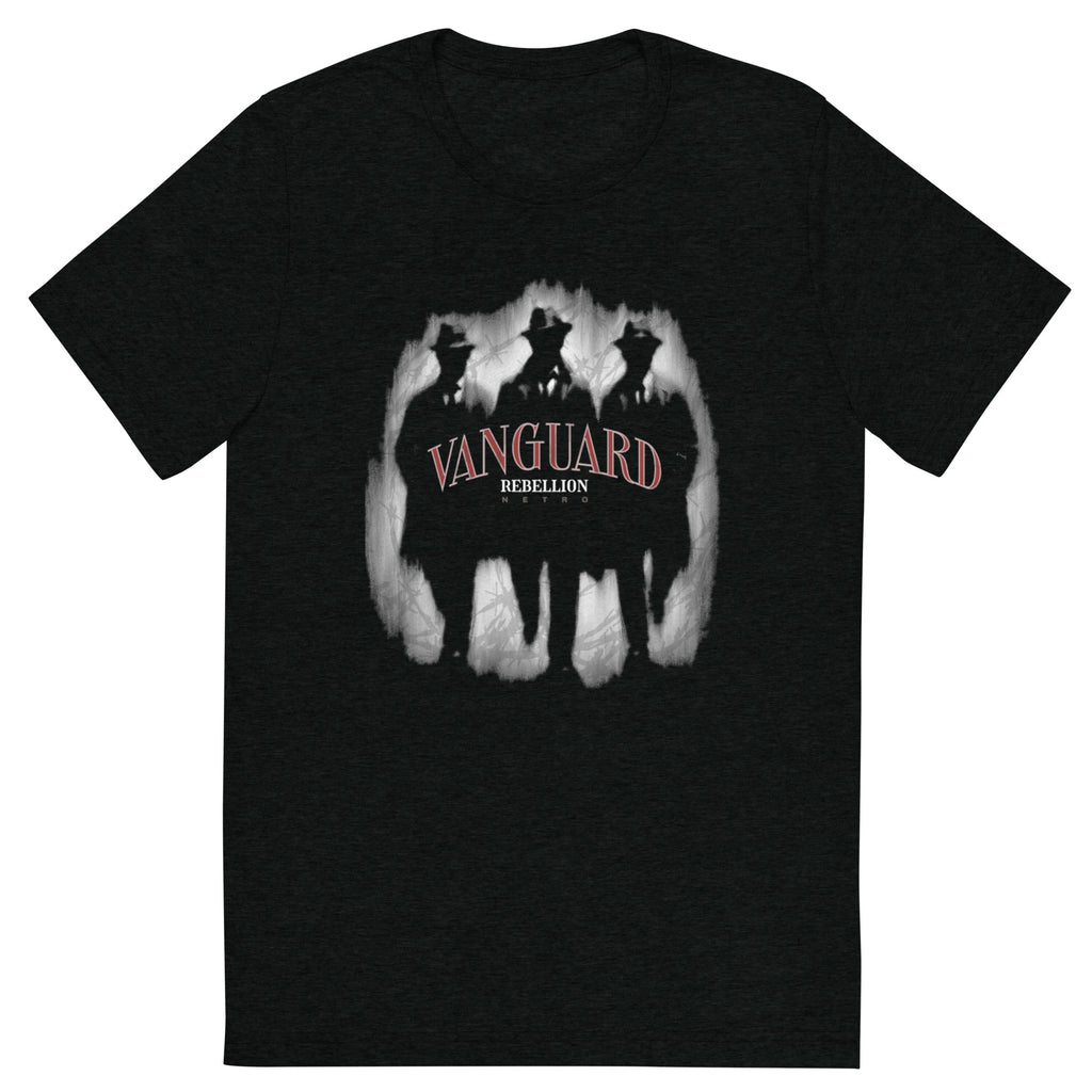 NETRO Vanguard Rebellion graphic streetwear t-shirt with shadowed figures and red typography