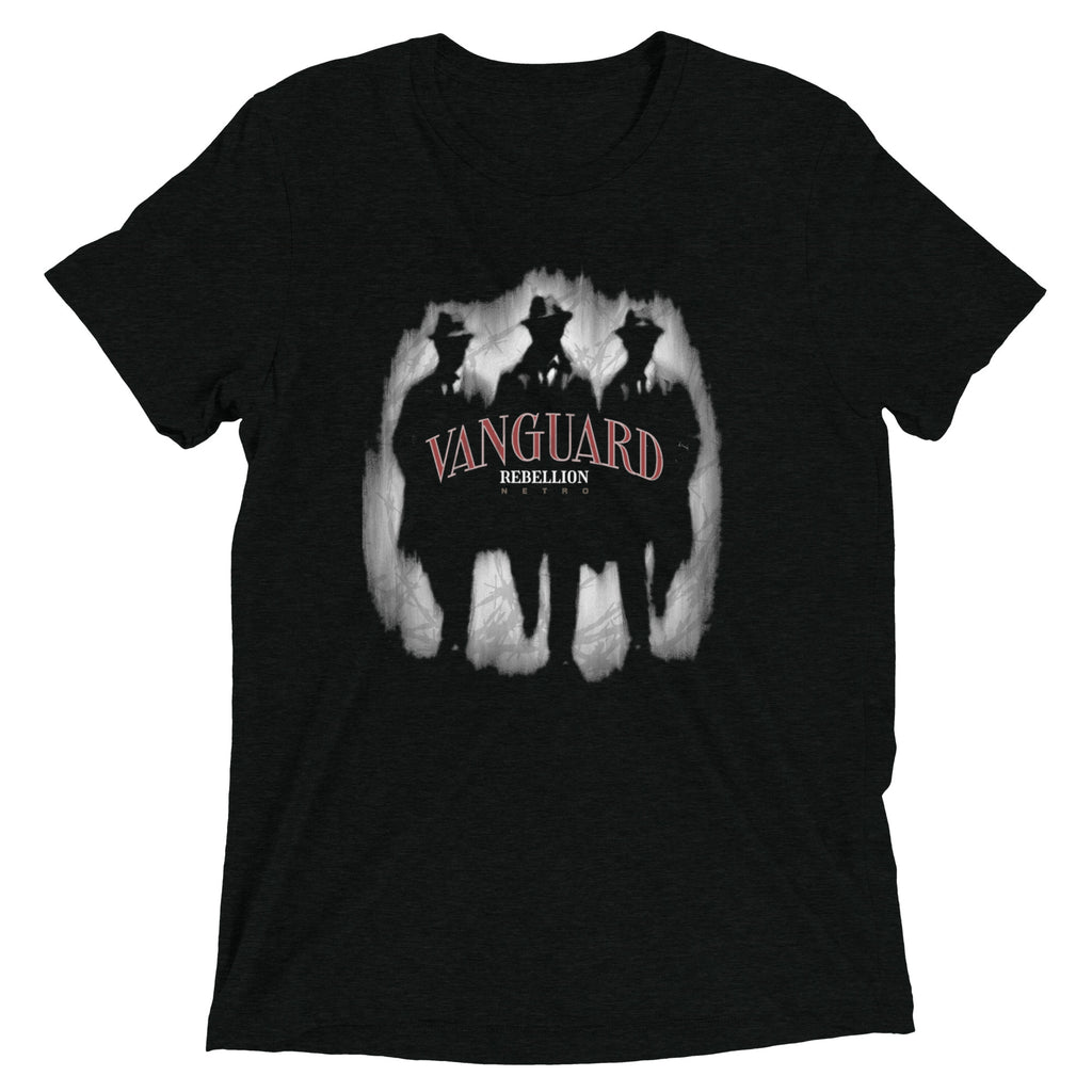 NETRO Vanguard Rebellion graphic streetwear t-shirt with shadowed figures and red typography
