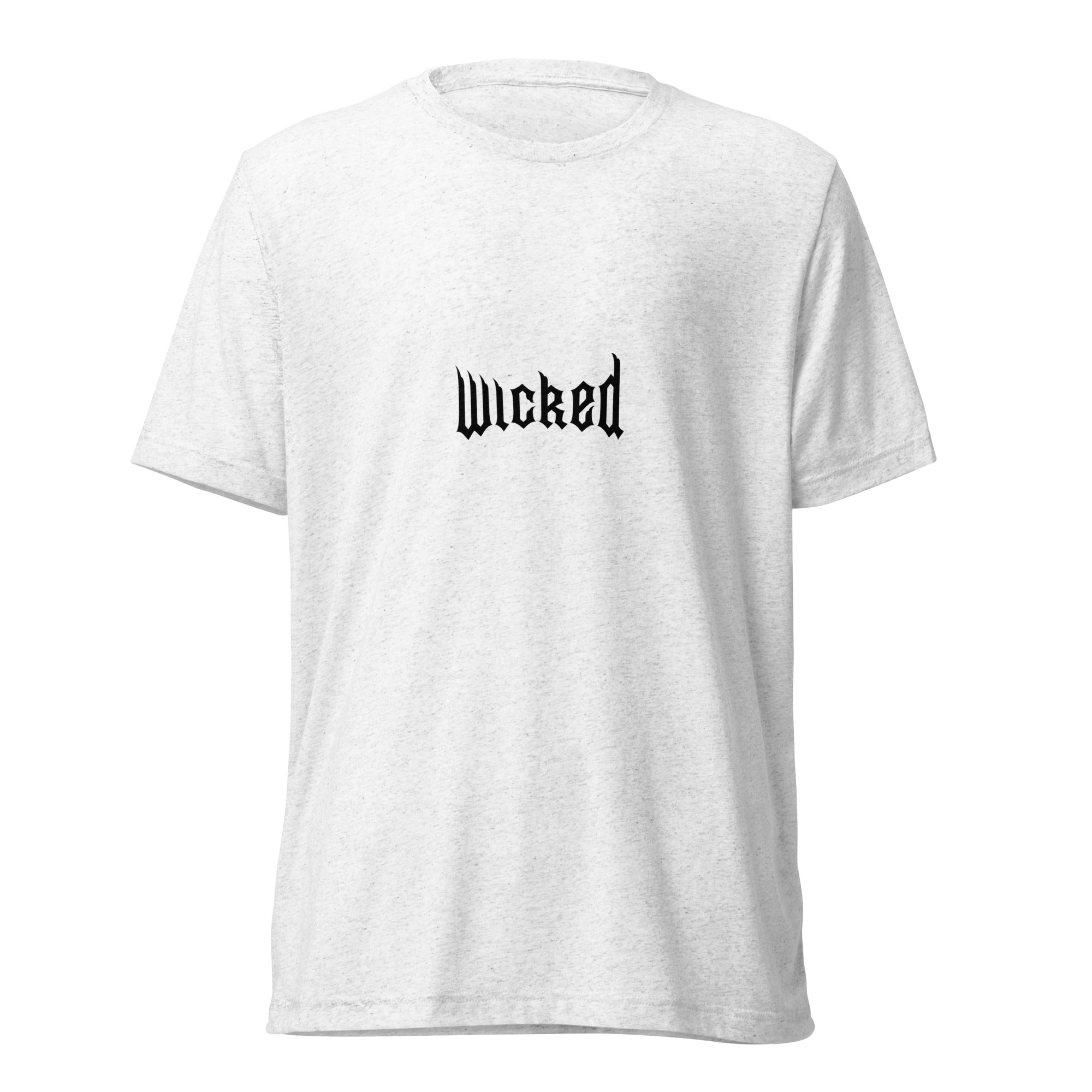 NETRO Wicked Gothic minimalist graphic streetwear t-shirt on heather white cotton